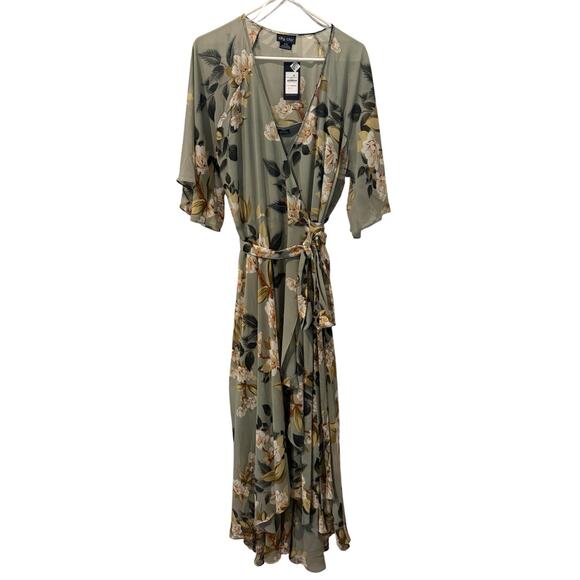 City Chic Dresses & Skirts - NWT City Chic Maxi Dress In Dusty Green Floral Size 18 Tie Waist Hi Low Flowy